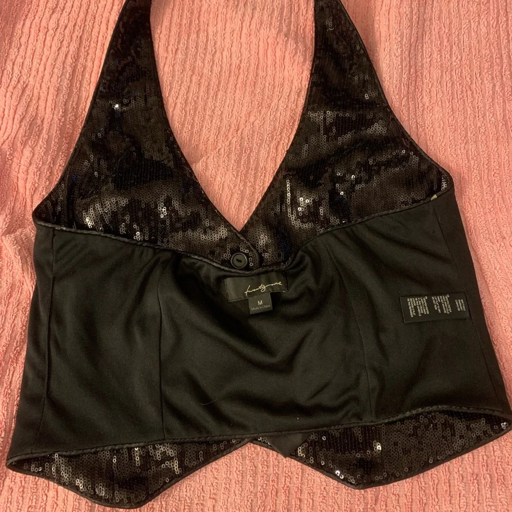 Black Twenty One sequin halter vest with pockets,Sm - Picture 4 of 16